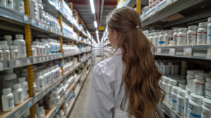 A girl in a pharmacy